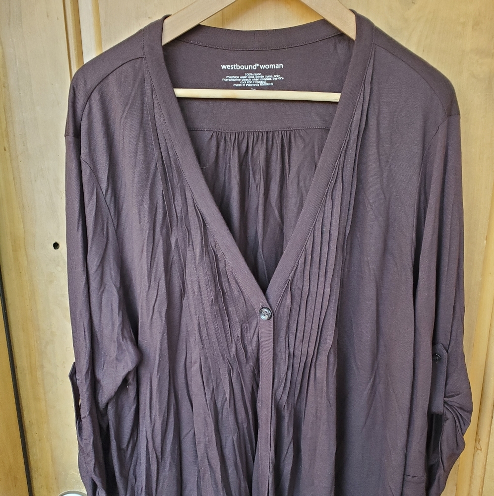 Westbound Woman brown pleated long sleeve shirt